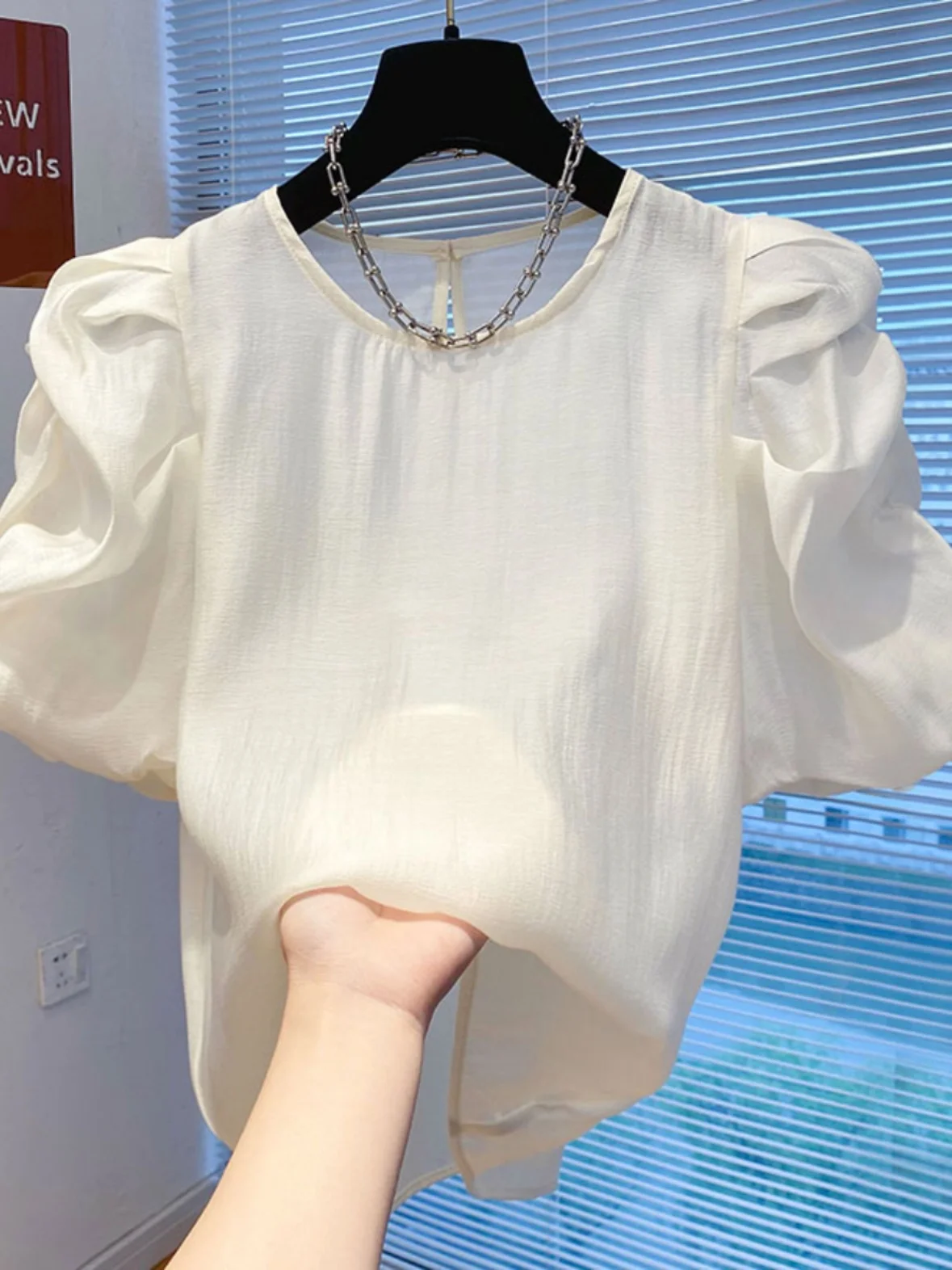 

Solid Color Basic Tshirt O Neck Short Puff Sleeves Women Autumn Bottoming Tee Tops All Match Tee Shirt Loose T-shirt 2024 S75