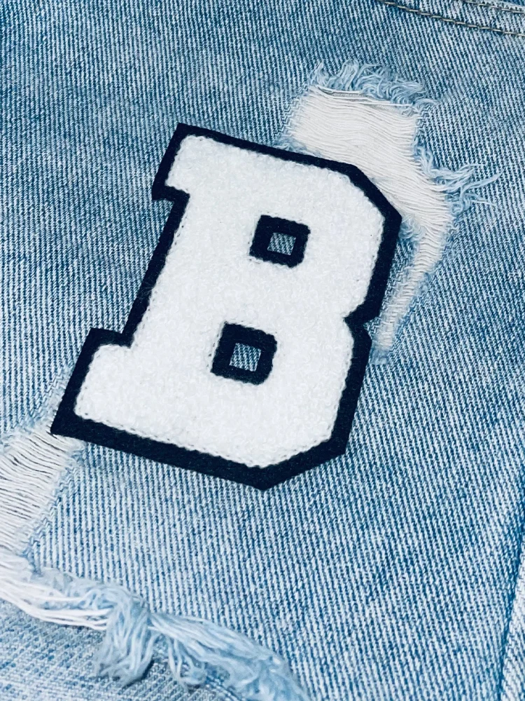 8cm Black & White Chenille Embroidered Letter Patches