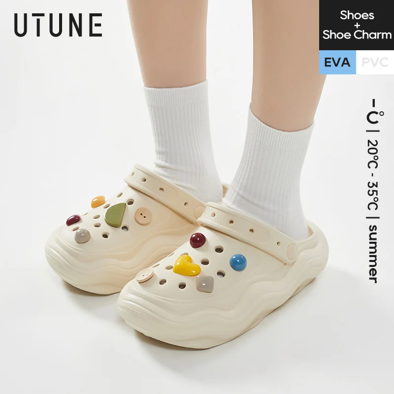 

UTUNE Wave Sole Women Men Sandals Summer Thick Sole Large Size 44-45 Garden Shoes Charm Man Outwear Sport Comfortable Slippers