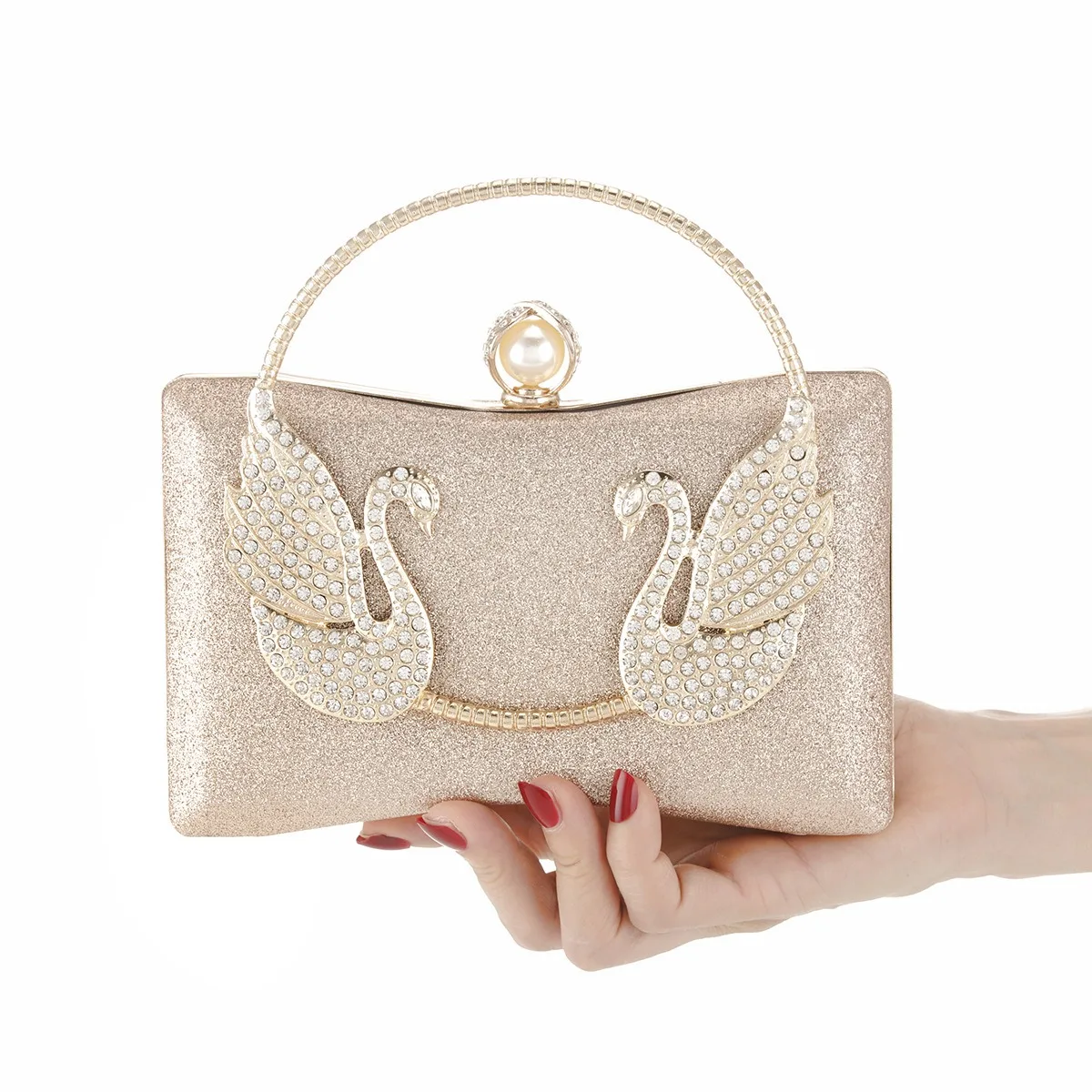 

YIYI Rhinestone Swan Pearl Dinner Bag Glitter Powder Evening Handbag Ladies Banquet Purse Women Crossbody Clutch High-end Design