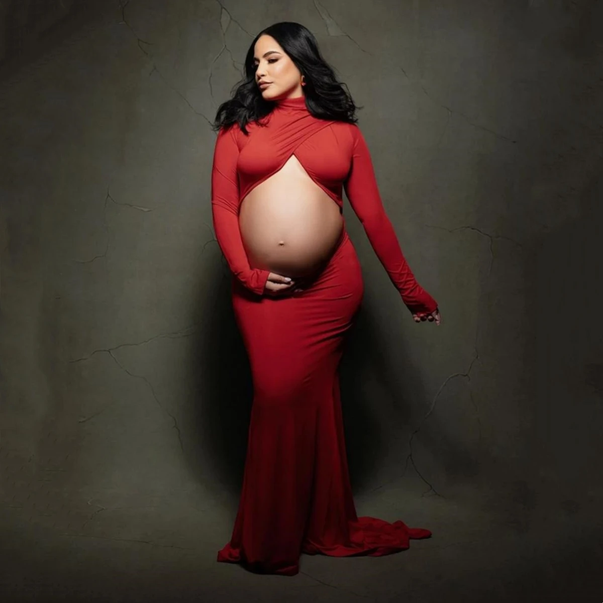 

Full Sleeve Maternity Photography Long Dresses Stretchy Maternity Photo Shoot Session Outfit