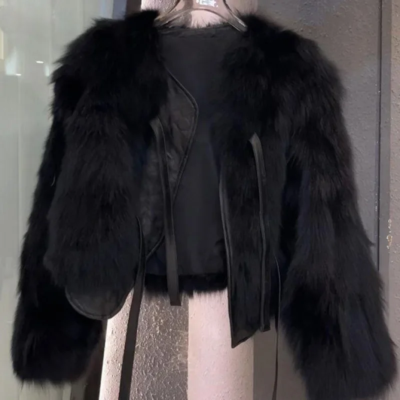 Winter Short Faux Fur Coats Warm Lace-up Imitate Fox Furs Jackets Korean Fashion Loose Plush Outerwear Women Luxury Furry