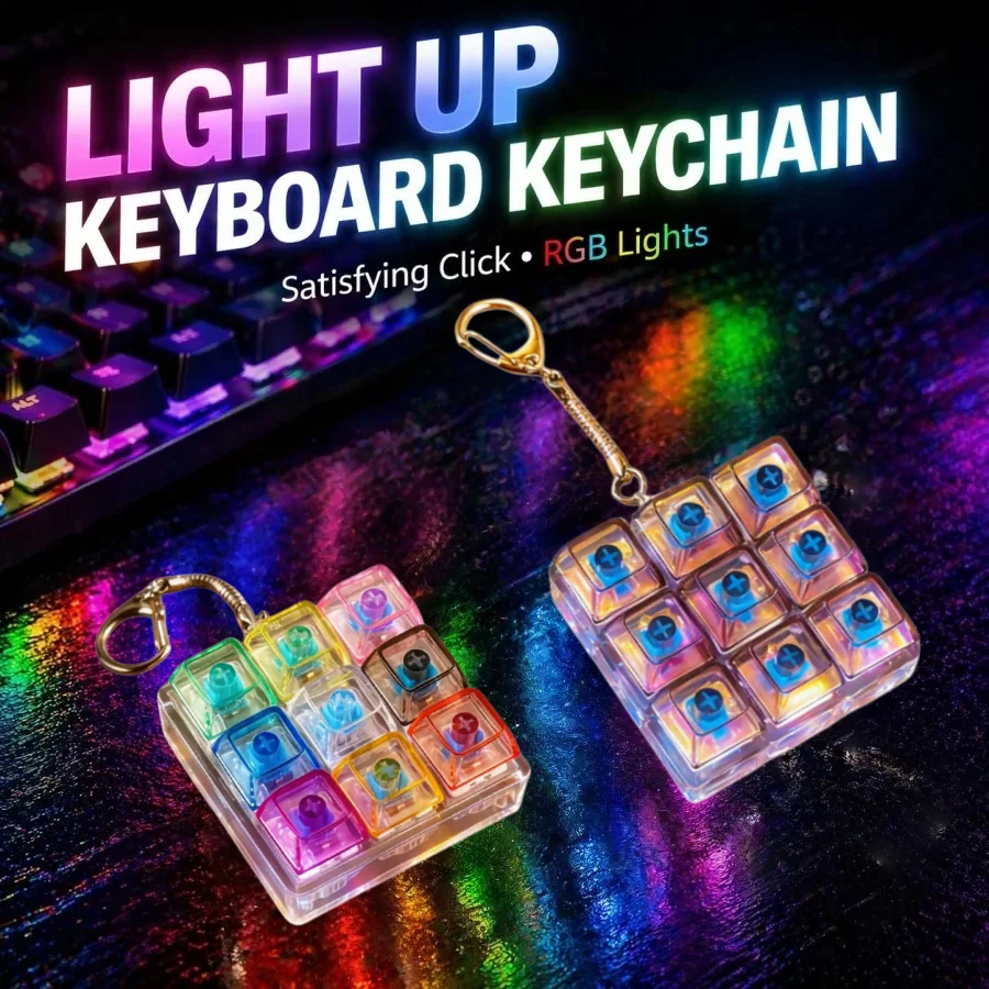 Luminescent Keyboard Keychain: Interactive Stress Relief & Portable Desk Accessory