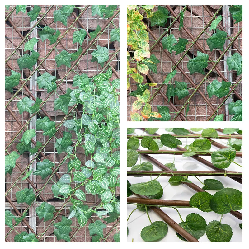 Artificial Plants Mini Wooden Fence Telescopic Green Leaves Garden Fence Wall Guardrail Yard Blocking Mesh Grille Home Decor