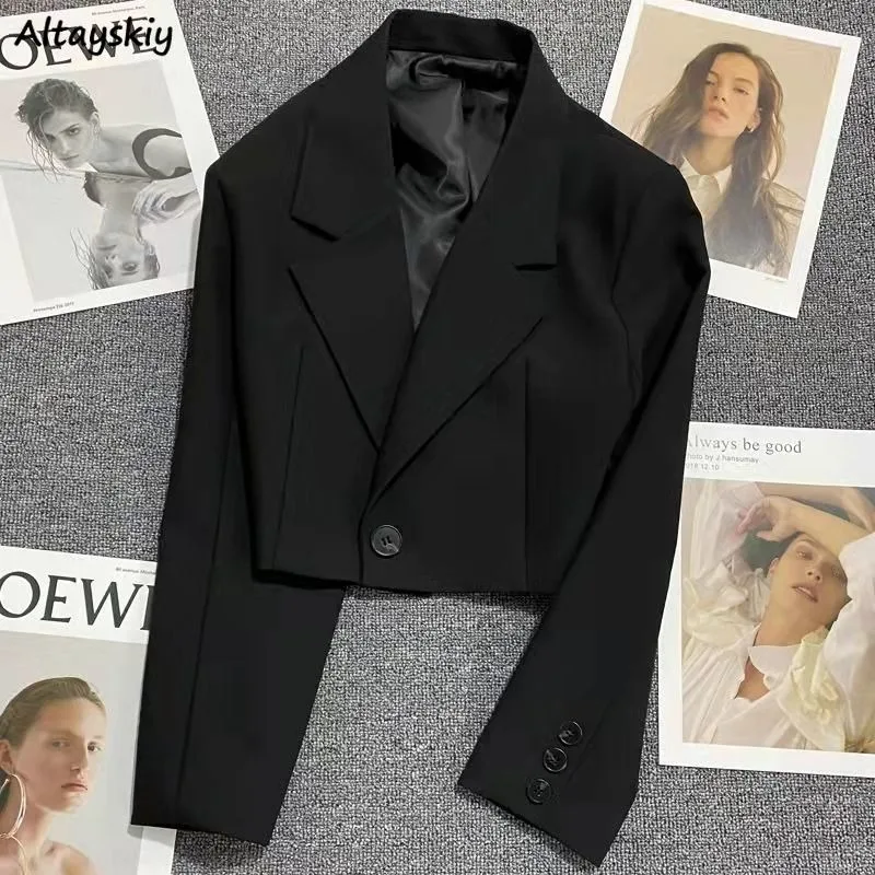 Single Button Blazers Women Autumn Solid All-match Daily Leisure Basics Creativity  Popular Trendy Korean Style Ladies