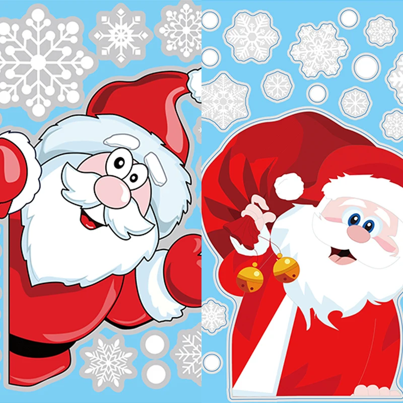 Merry Christmas Window Stickers Santa Claus Elk Snowflake New Year Window Glass Sticker Wall Decal Christmas Decorations