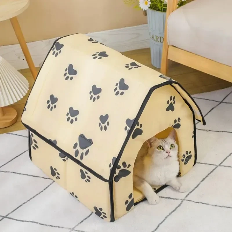 Pet House Portable Cat Dog Villa Footprint Pattern Cats Dogs Nest Foldable Small Medium Indoor Pets Bed Tent Puppy Kennel Shed