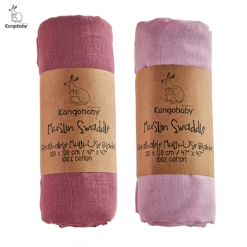 Kangobaby #Old Time# 2pcs Set Solid Color Reusable Soft Breathable Baby Muslin Swaddle Blanket 1