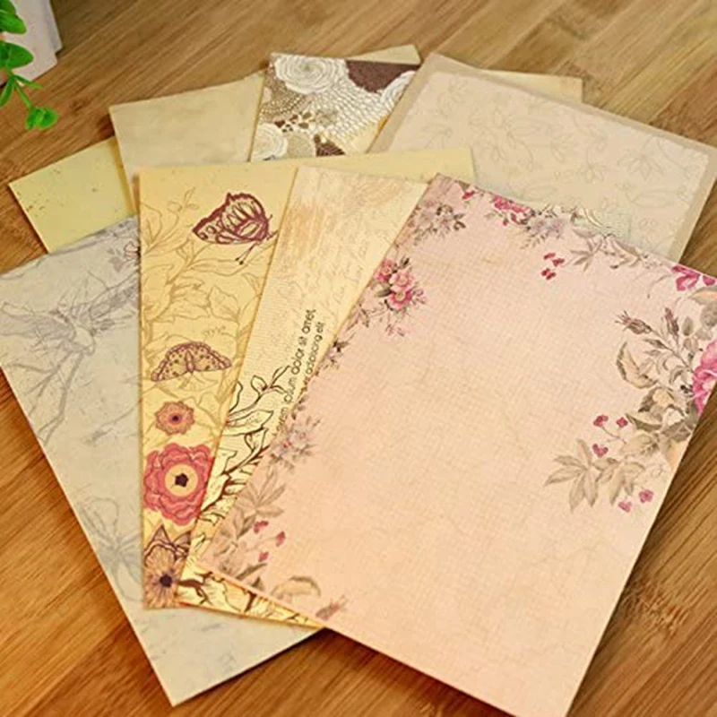 LC-30Pcs 빈티지 문구류 꽃무늬 필기용지 손글씨 편지용 봉투 세트, 다양한 색상