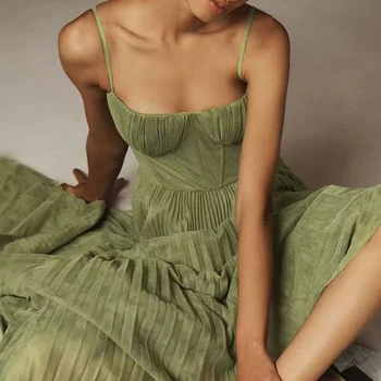Female Hollow Backless Bridesmaid Dress Spring High Street Solid Girdling Pleat Long Dress Elegant Women Solid Tube Tops Dress 1