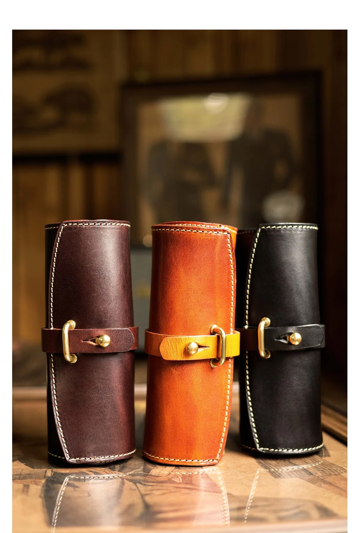 PNDME Vintage handgemachte pflanzlich gegerbte Rindsleder druckbeständige Brillenetui Tasche Luxus echtes Leder Aufbewahrungstasche – Detail 9