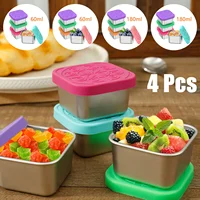 4Pcs Stainless Steel Snack Salad Box with Silicone Lid 2/6oz Leakproof Portable Stackable Sauce Container Dressing Food Storage 1