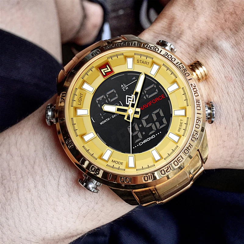 Sports Watch NAVIFORCE Mens Sport Watch Gold Quartz Led Clock Men Waterproof Wrist Watch Male Military Watches