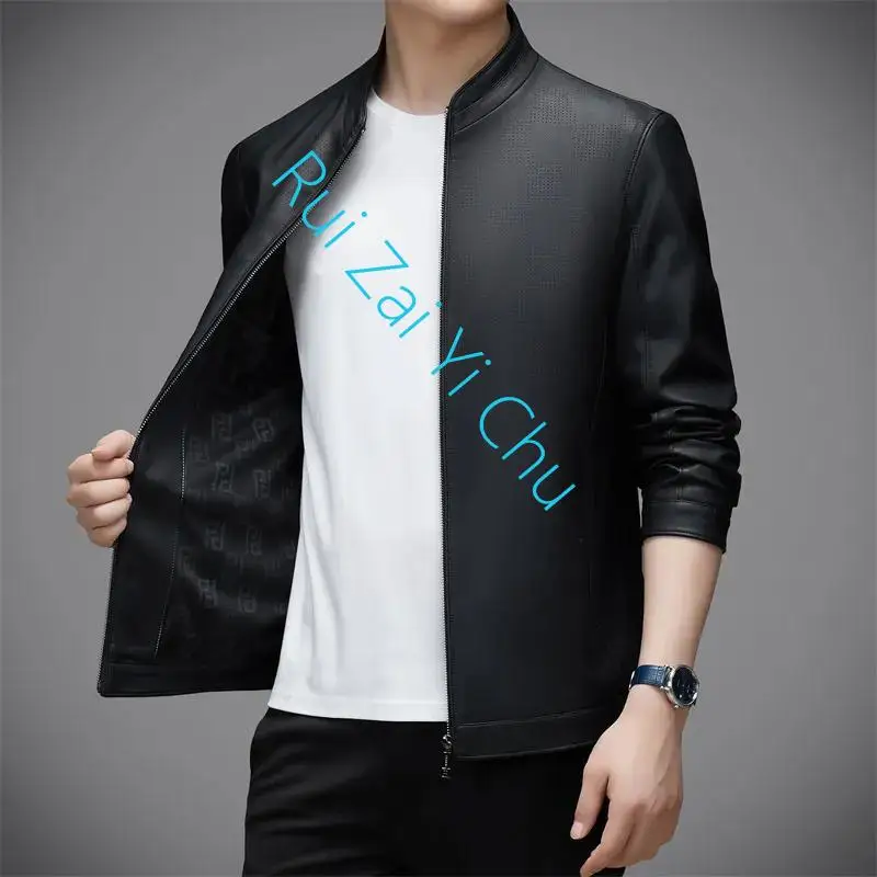 Business Casual Sheepskin Stand Collar Korean Style Jacket for Men 2024 Men's New Fall Wear High-End Leather Jacket,