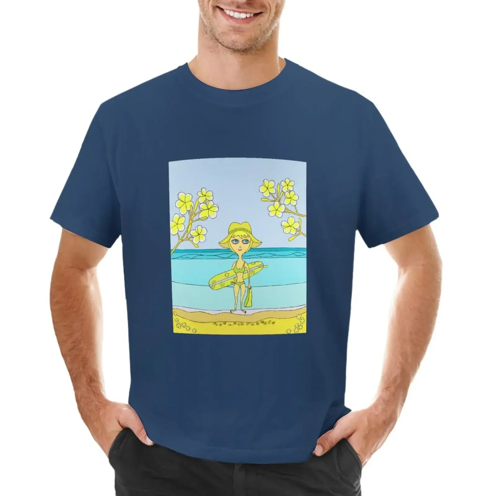 Australian Surfer Girl, Sandy, @ Shelly Beach, Sydney, T-Shirt Artistica Da Surf Originale A Prezzi Accessibili T-Shirt Nere Nere Per Uomo