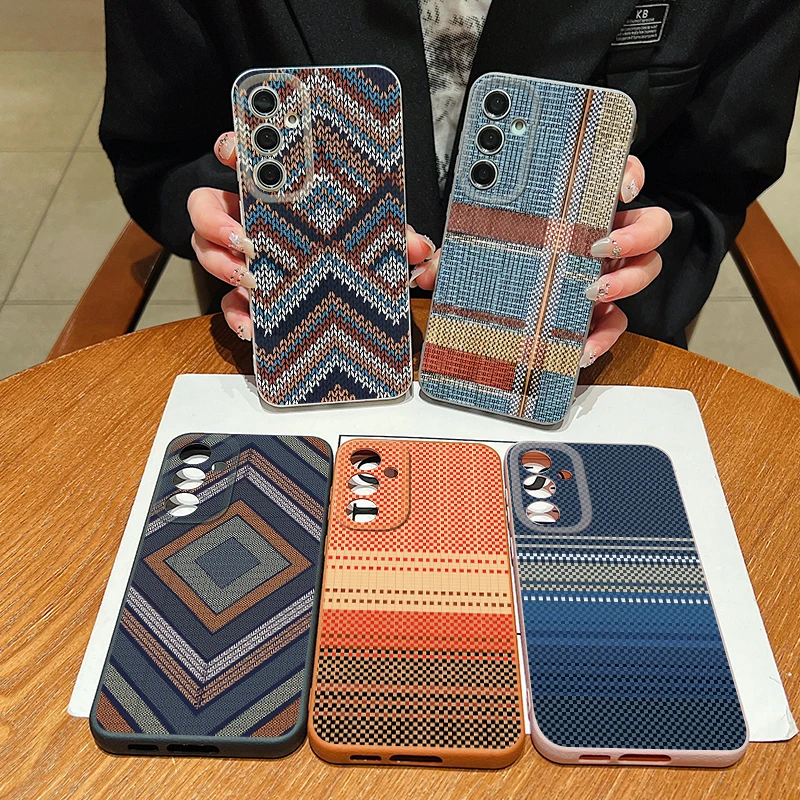 Retro Geometric Totem Pattern Leather Texture TPU Phone Case