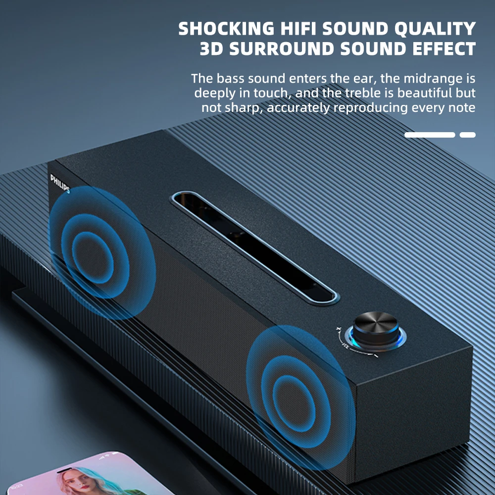 Philips SPA 3808 SoundBar Features a Simple Wood Grain Design HIFI Sound Quality 3D Audio Effect And Built-in Sound Card - Image 4