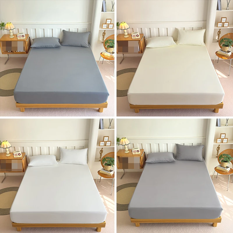 Pure Cotton Elastic Fitted Bed Sheet - Solid Color Mattress Cover