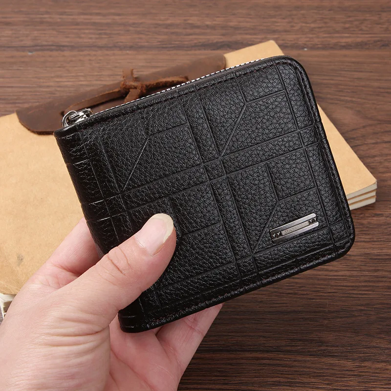Vintage Leather Men’s Wallet Luxury Mens Purse Male Zipper Card Holders with Coin Pocket Rfid Wallets Gifts for Men Money Bag