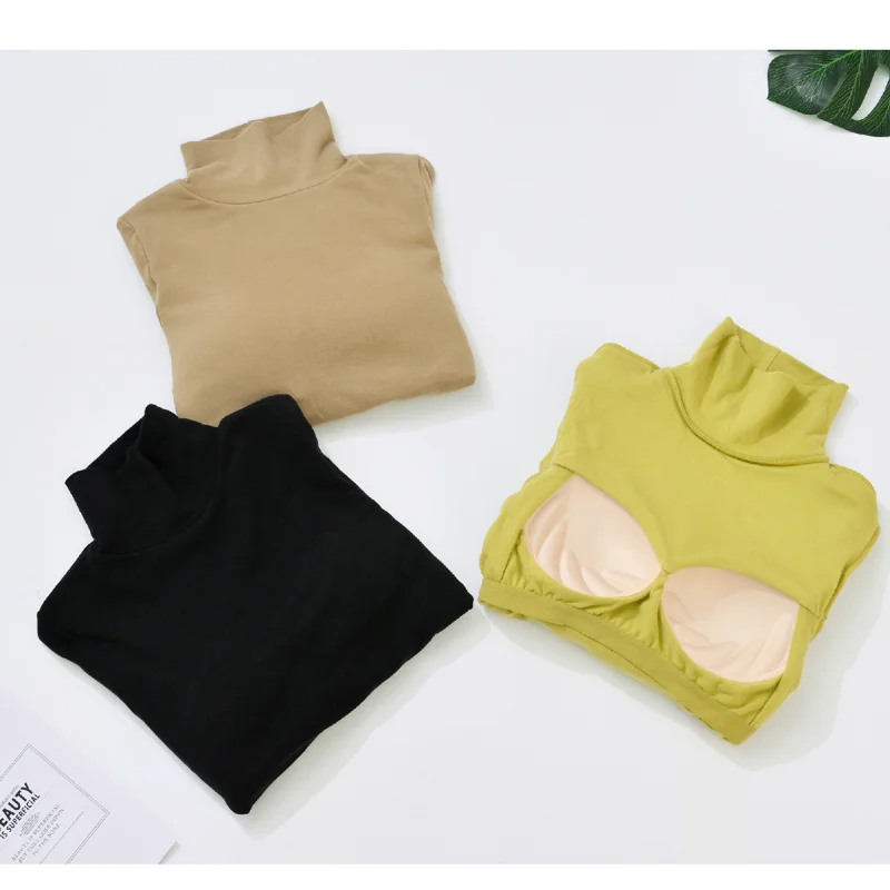 

Autumn and Winter New Darlon Women's Warm Autumn Dress Single Top with Cushion High Neck Warm Undercoat Pajamas Home Wear
