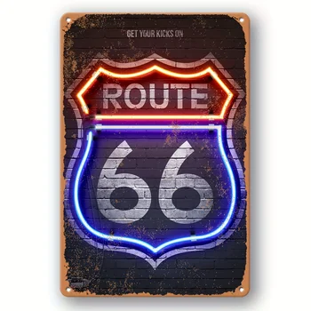 Retro Route 66 Neon Aluminum Sign– Vintage Wall Decor 1