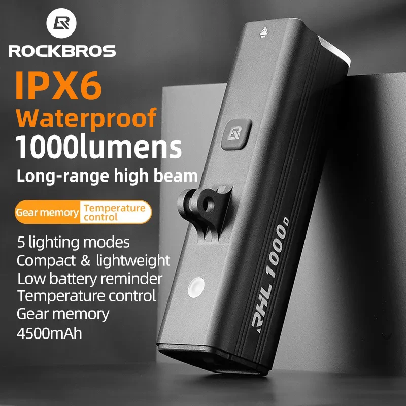 

ROCKBROS Bike Light Mountain Road Bicycle Headlight USB Rechargeable Cycling Front Lamp 1000 Lumen Waterproof Led MTB Flashlight