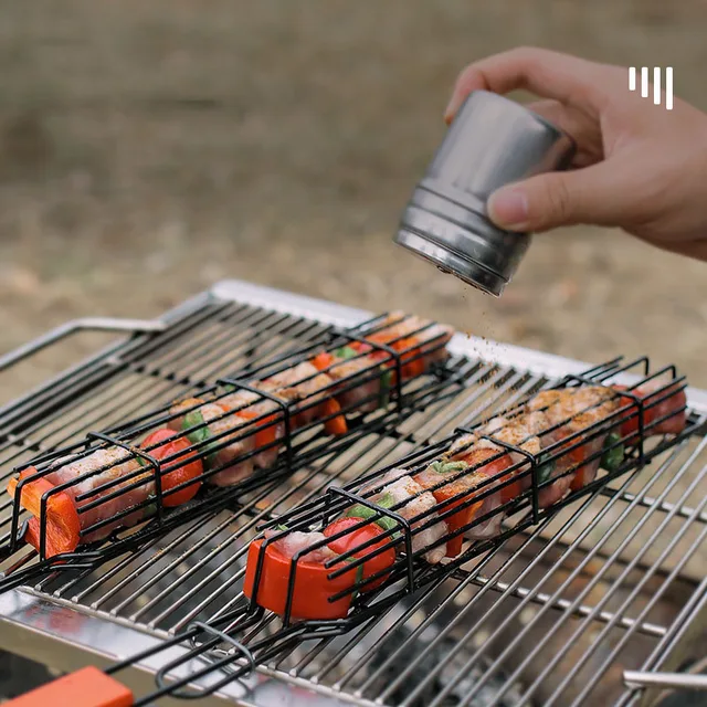 Fa Fogantyú Bbq Kosár Rozsdamentes Acél Kültéri Kemping Piknik Grillezés Sült Tartozékok Zöldségháló Ketrec - Image 3