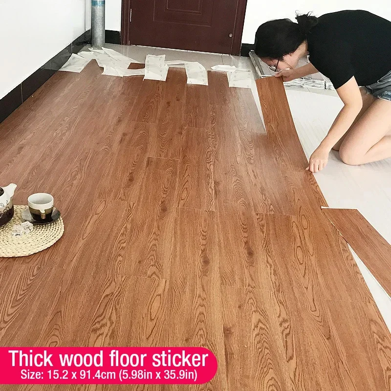 Self-adhesive Wood Grain Floor Wall Stickers PVC Wallpaper for Living Room Toilet Kitchen Home Floor Decor Waterproof Sticker