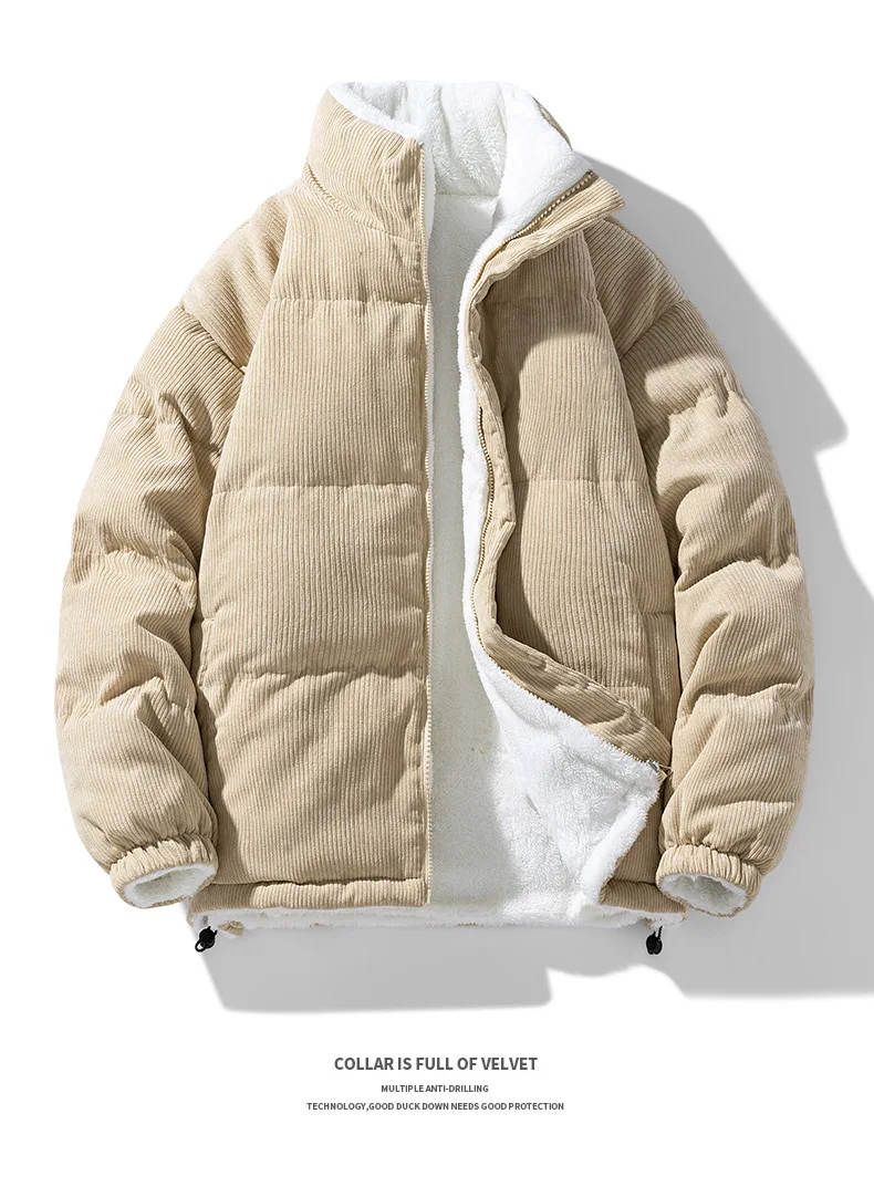 Men Jackets and Coat for Winter Fleece-Lined Thick Warm Corduroy Solid Color Reversible Both Side Can Wear Stylish Outwear 3
