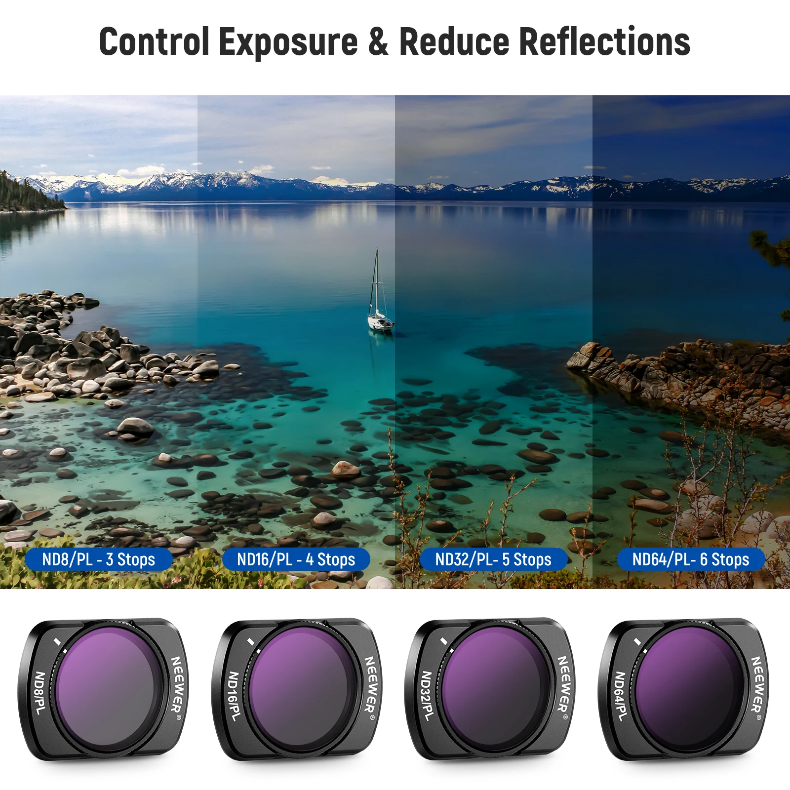 NEEWER Magnetic ND & CPL & Effect Filter Set for DJI OSMO Pocket 3, 14 Pack HD CPL ND8 ND16 ND32 ND64 ND128 ND256 ND1000 ND8 4