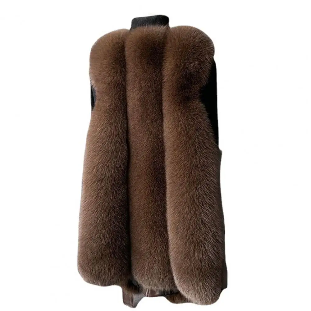 Button Closure Plush Vest Cozy Faux Fur Winter Vest with Belt Closure Leather Patchwork Women's Sleeveless Windproof for Warmth
