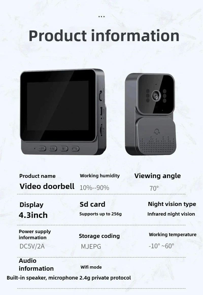 베스트셀러 스마트 도어벨, 그라피티 무선 WIFI 원격 홈 도어벨 세트 3.7W USB DC5V 도어 하드웨어