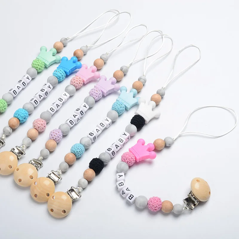 

Baby Pacifier Clips Personalized Name DIY Dummy Nipples Holder Clip Chain Silicone crown Newborn Custom Teething Toy Accessories