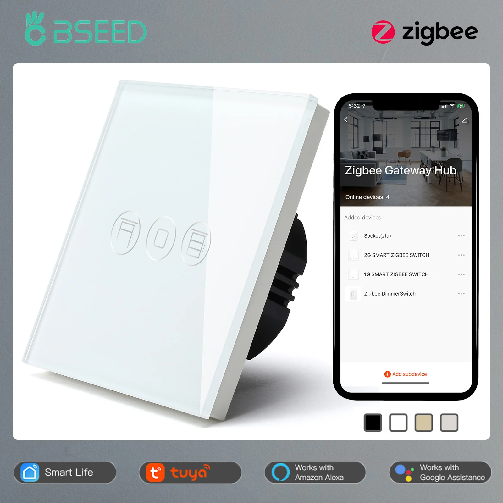 Bseed-interruptor do Obturador Inteligente Zigbee para Persianas Elétricas Motorizadas Obturador de Rolo Tuya Google Home Controle de Voz Alexa