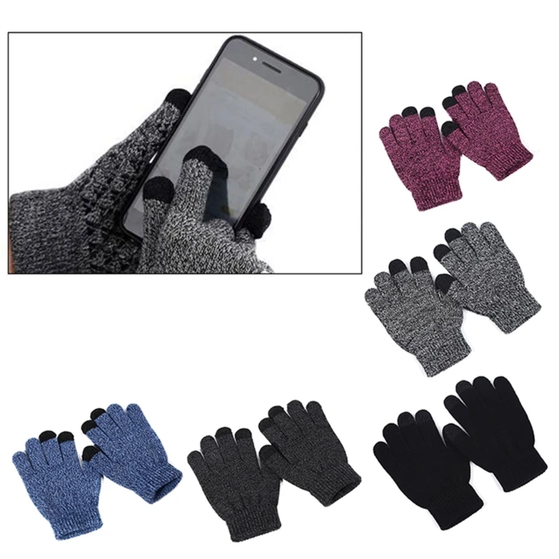 

2Pcs Non-slip Touchscreenes Gloves for Kids Solid Color Knit Texting Gloves Breathable Winter Gloves for Boys & Girls