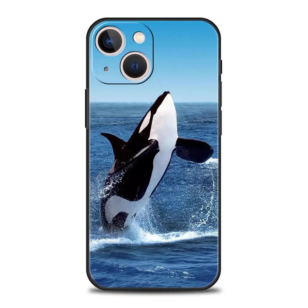 Luxury Black Silicone Phone Case with Orca Whale Design