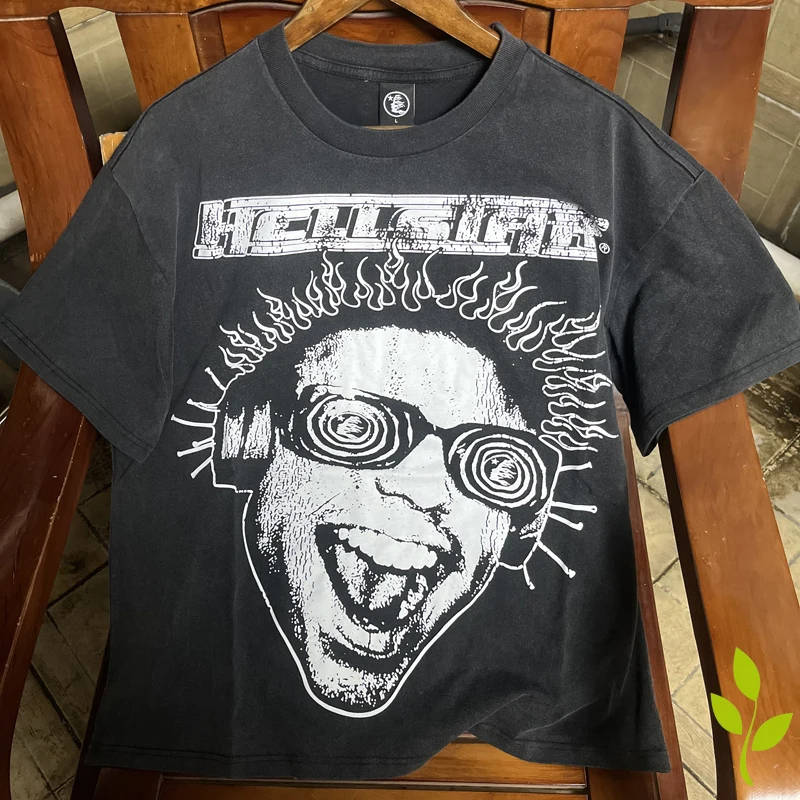 

High Quality Hellstar T-shirts Monogram Print Wash Black Short Sleeve T Shirts Casual Loose Crew-neck Cotton Tees Men and Women