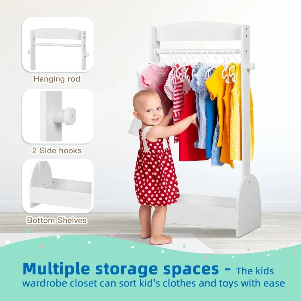 Children's Wardrobes, Kids Dress Up Rack, Open Hanging Armoire Closet, Clothes Storage Rack Wood Standing Closet