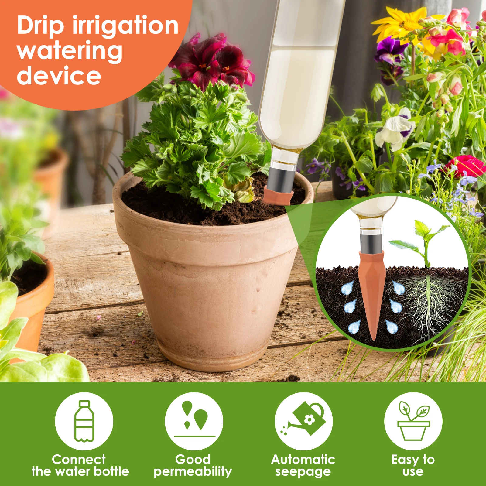 8Pcs Self Watering Stakes Red Clay Plant Watering Devices with Digging Tools Insert Indoor Automatic Mini Irrigation System