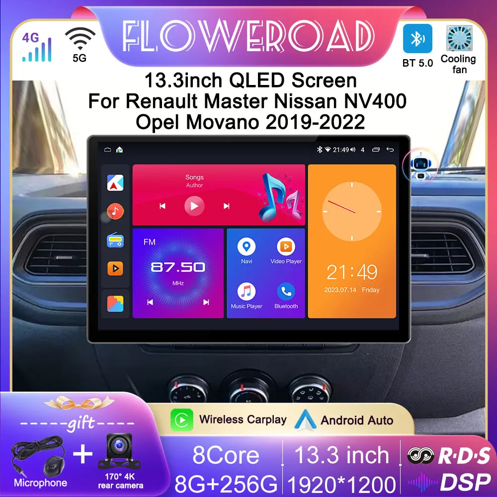 

13inch Android 13 Car Multimedia Radio Video Player For Renault Master Nissan NV400 Opel Movano 2019-2022 Screen Carplay No 2din