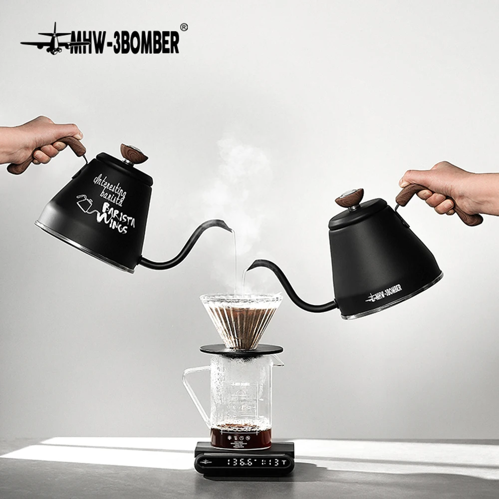 

800ML Non-stick Stainless Steel Pour Over Coffee Tea Pot with Thermomet Long Narrow Spout Hand Drip Kettle Coffee Accessories
