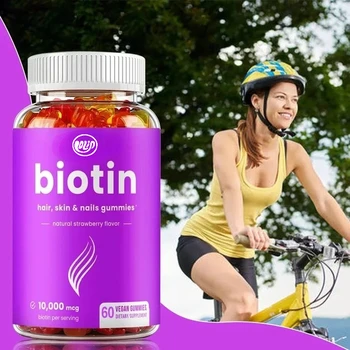 Biotin Gummies 10000 Mcg Hair Growth Skin And Nail Health Supplement Sweet Berry Flavor Non-GMO Vegetarian Formula
