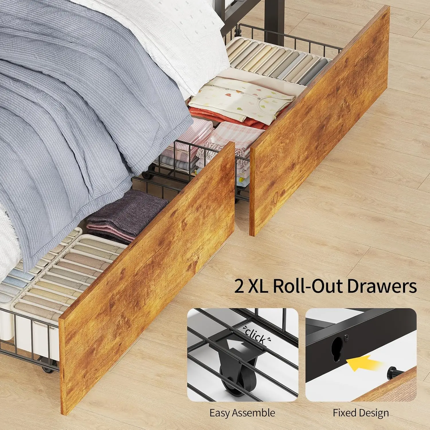Bunk Bed Twin Over Twin, Bunk Beds with desk, Power Outlets, RGB LED Lights, Storage Drawers,Twin Bunk Bed With Safety Guardrail