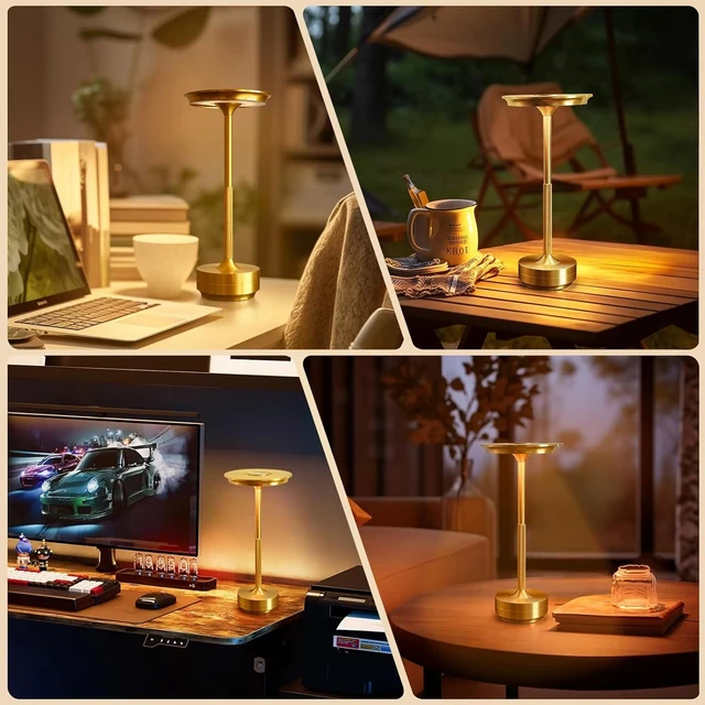 Lampe décorative Simple en alliage d'aluminium, veilleuse LED à intensité variable infinie, lampe de bureau tactile rétro Portable et Rechargeable 6