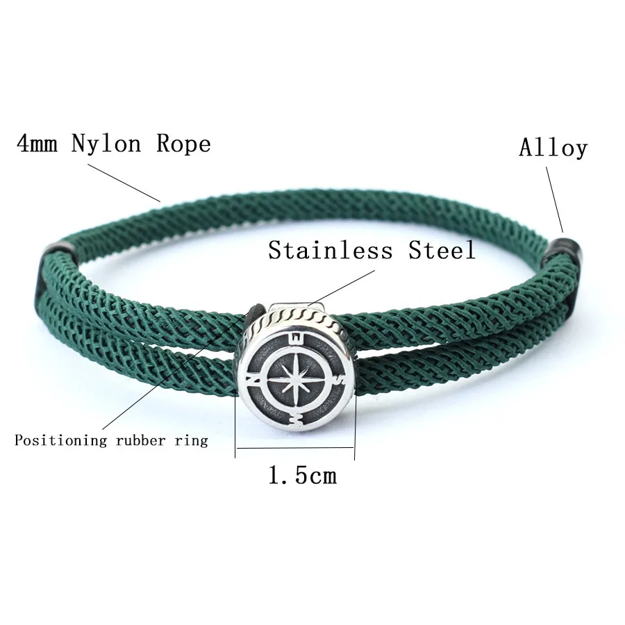Vintage Navigation Compass Mens Rope Bracelet with Red Thread