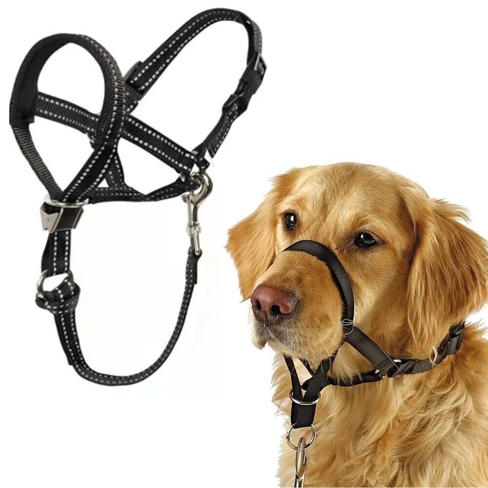 Adjustable Quick-Release Dog Head Halter Muzzle-Anti-Bite Bark & No-Pull Leash Control with Safety Strap