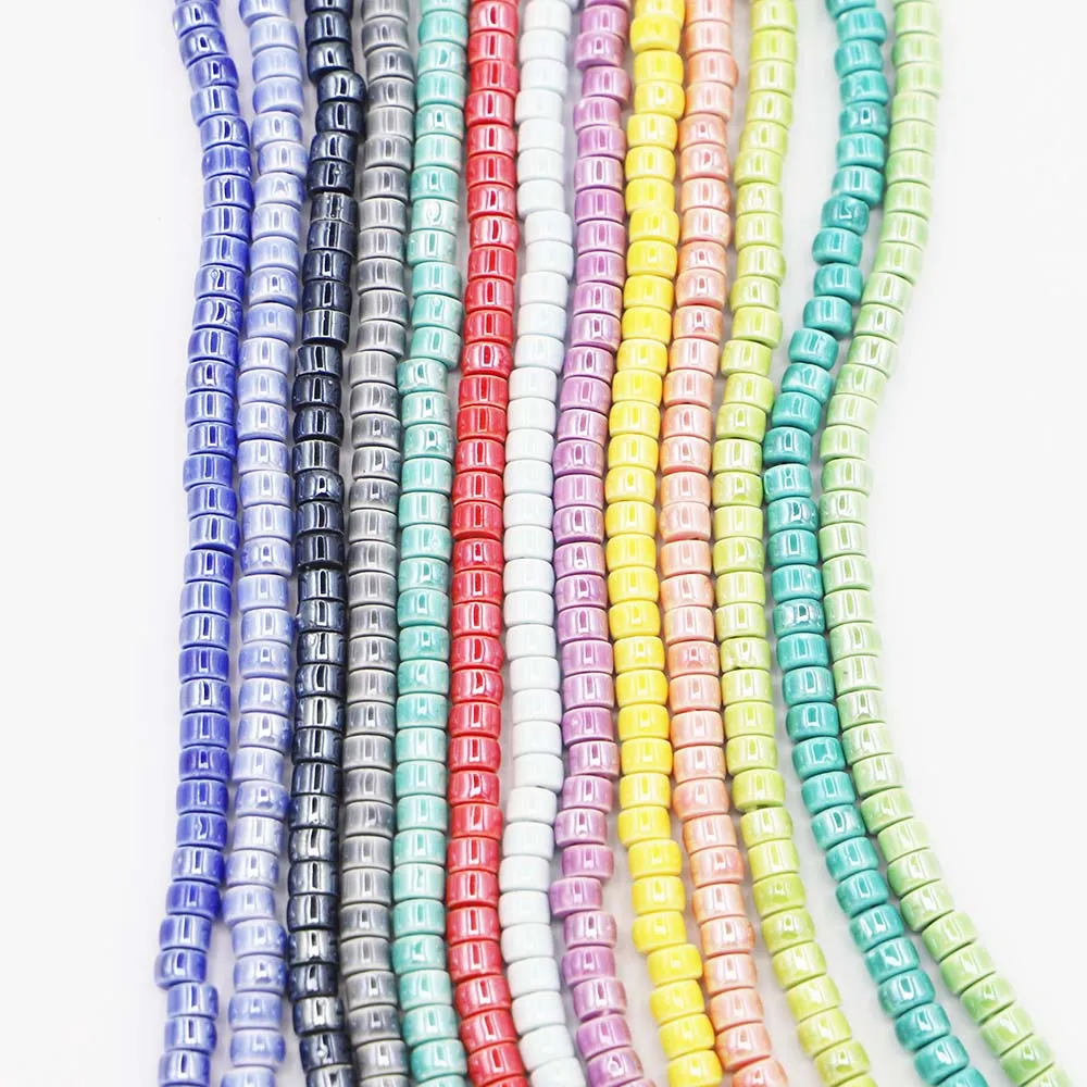 New Drum Cylinder Ceramic Beads Simply Colored Round Flat Spacer Beads for Jewelry Making DIY Handmade Accessories 200pcs 6x4mm