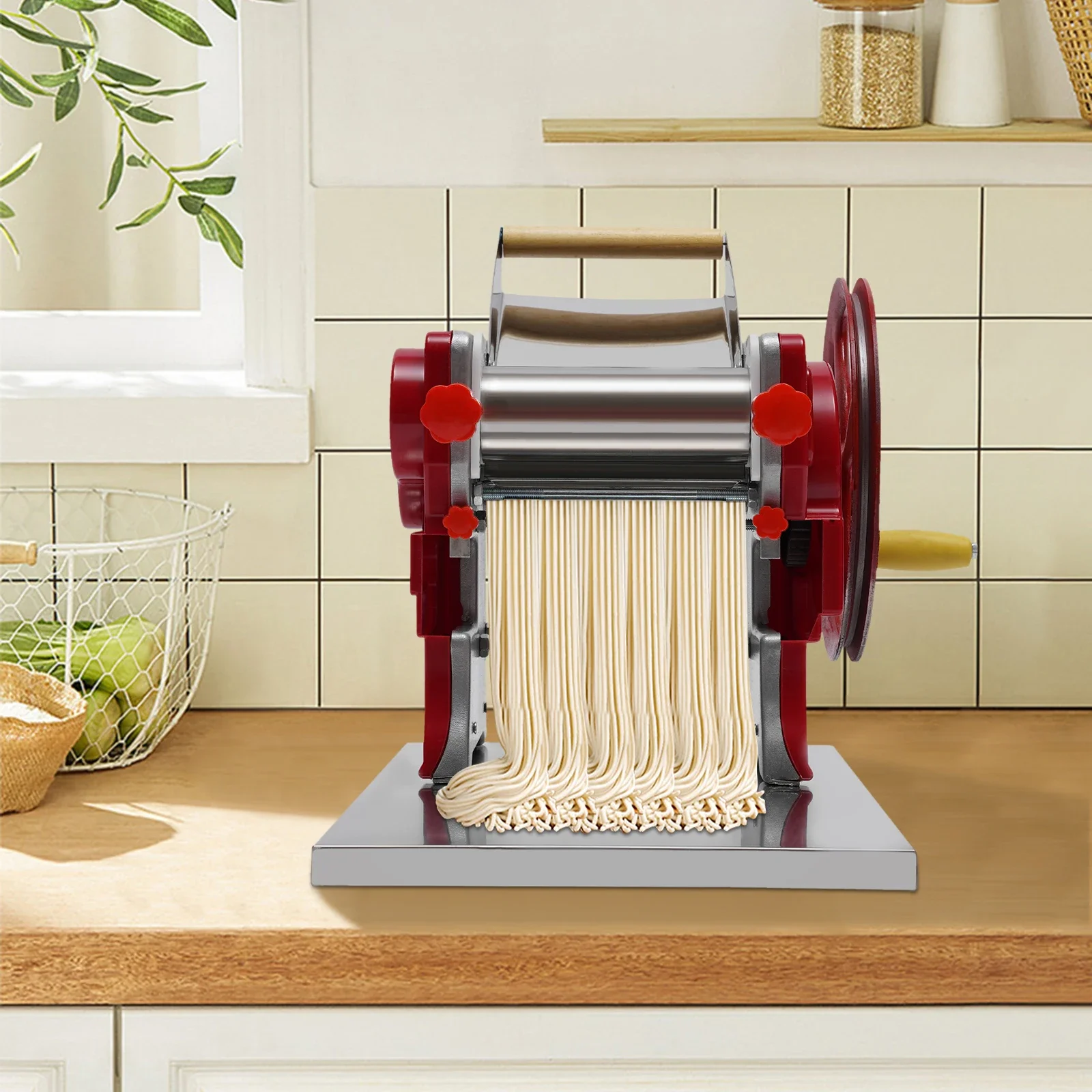 Nudelmaschine, Manuelle Nudelmaschine mit Teigroller und Klinge, Handkurbel-Nudelmaschine für Spaghetti, Fettuccine – Detail 3