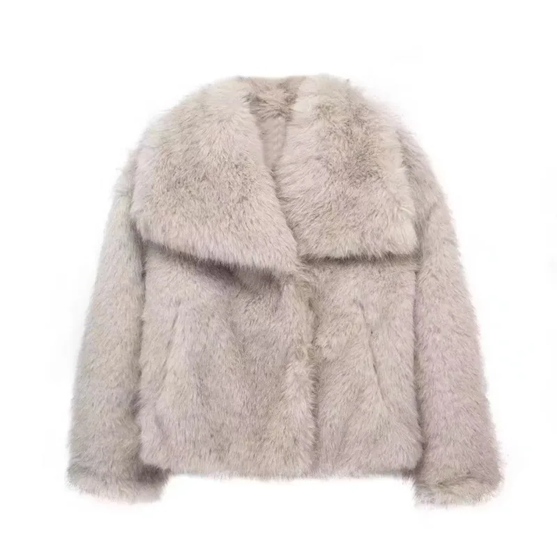 Women's Winter Fashion Loose Temperament Artificial Fur Effect Long Sleeved Short Jacket Trend