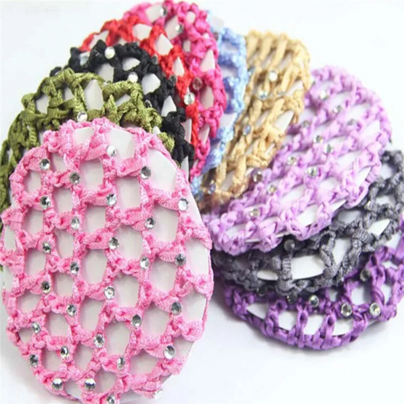 Beautiful Bun Cover Snood Women Hair Net Ballet Dance Skating Crochet Woman Rhinestone StylingHair Accessories Headwear